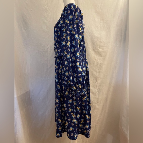 A-line Puff Sleeve Dress Blue Flowery Size XXL - Picture 6 of 13